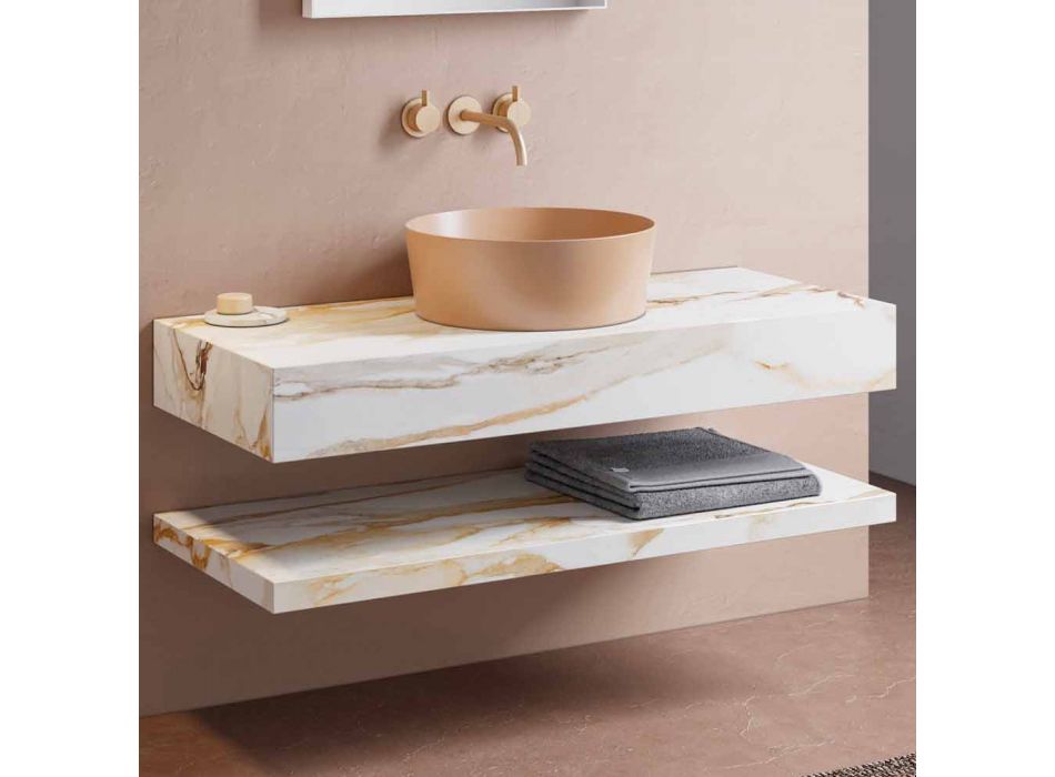 Console et étagère de salle de bain en Gres et lavabo en Vetrochina, 4 couleurs - Rametina Viadurini