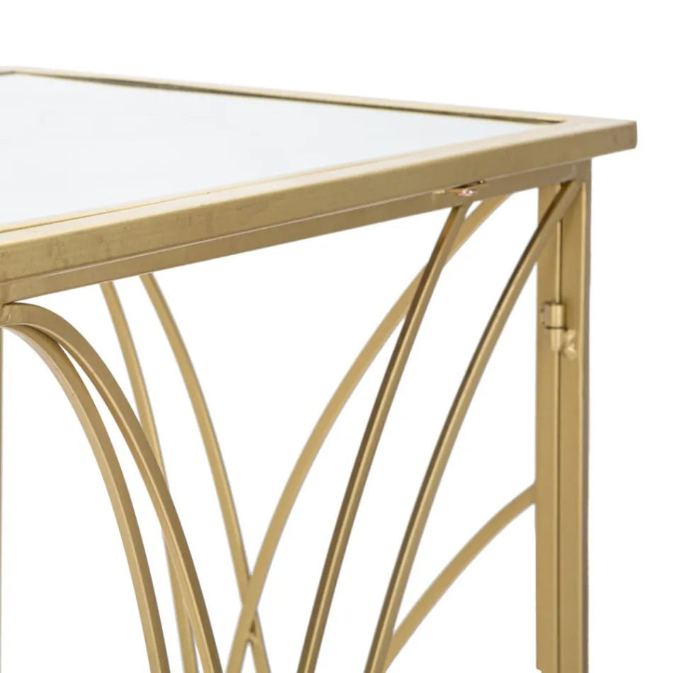 Console d'Entrée Fixe en Fer Doré avec Plateau Miroir - Emilia Viadurini