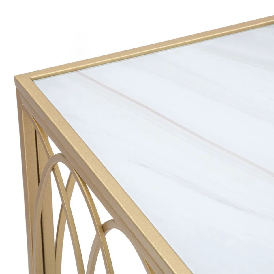 Console d'entrée fixe en fer doré avec plateau en verre - Primula Viadurini