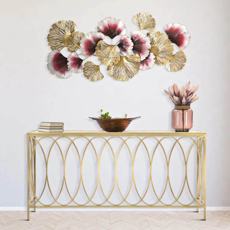 Console d'entrée fixe en fer doré avec plateau en verre - Primula Viadurini