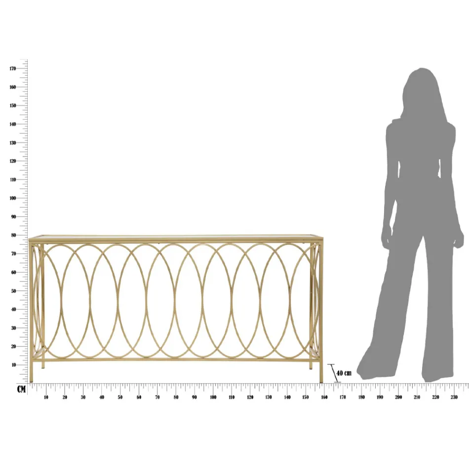 Console d'entrée fixe en fer doré avec plateau en verre - Primula Viadurini