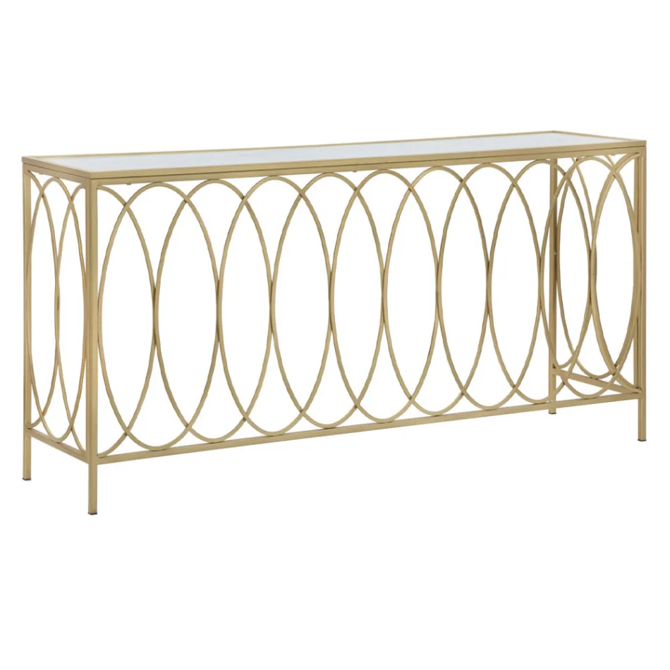 Console d'entrée fixe en fer doré avec plateau en verre - Primula Viadurini