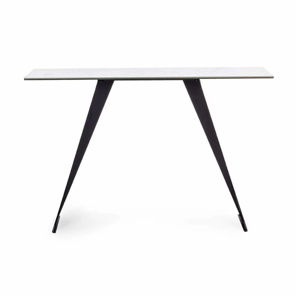 Console en acier avec plateau en céramique et verre Design moderne - Cubebe Viadurini