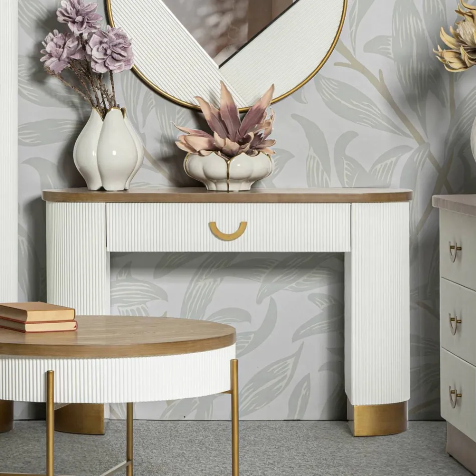 Console en bois avec plateau et inserts au design arrondi et tiroir - Rachel Viadurini