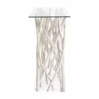 Consolle en bois de teck blanchi et plateau en verre design de luxe - Francesca Viadurini