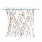 Consolle en bois de teck blanchi et plateau en verre design de luxe - Francesca Viadurini