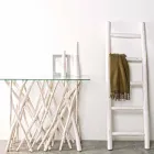 Consolle en bois de teck blanchi et plateau en verre design de luxe - Francesca Viadurini