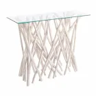 Consolle en bois de teck blanchi et plateau en verre design de luxe - Francesca Viadurini