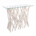 Consolle en bois de teck blanchi et plateau en verre design de luxe - Francesca