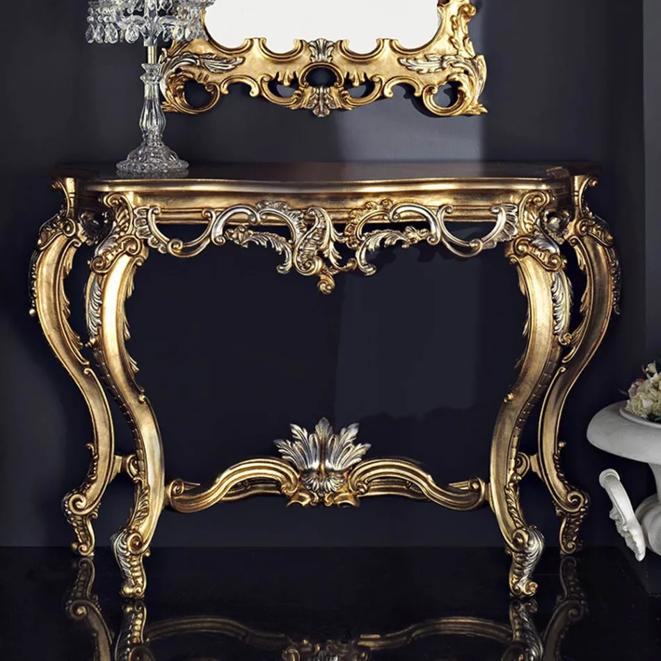 Console en bois de style classique avec détails en forme de feuille, fabriquée en Italie par Andrea Viadurini