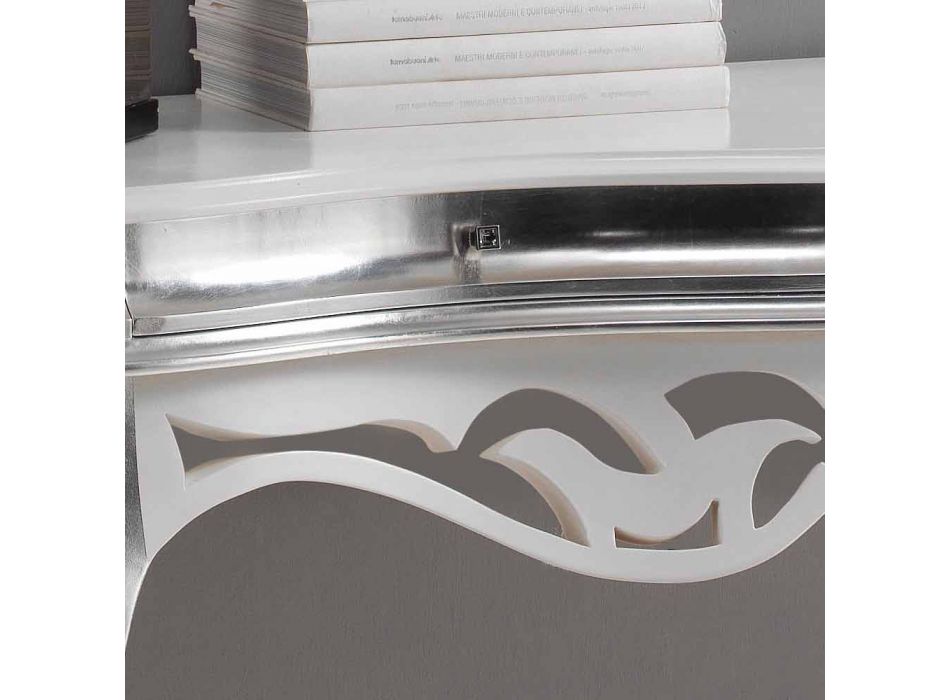 Console bois de style classique, finition argent et blanc Crète Viadurini