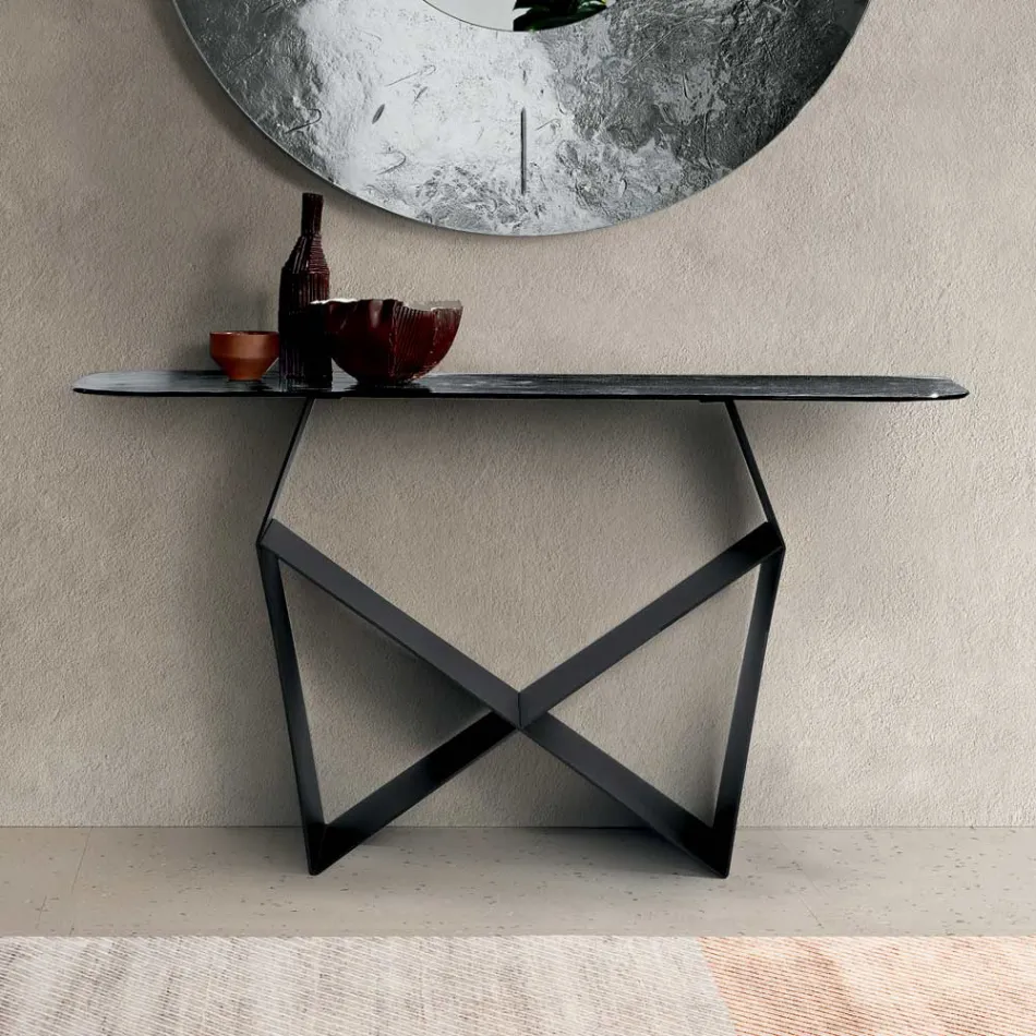 Console Concordia en métal et plateau en verre martelé avec dos argenté Viadurini