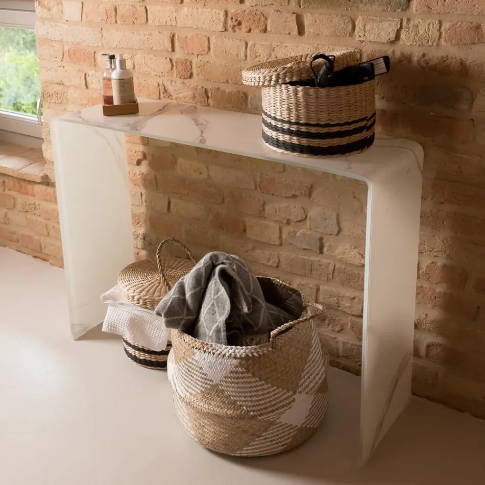 Console en verre trempé incurvé de 10 mm avec effet marbre - Agordo Viadurini