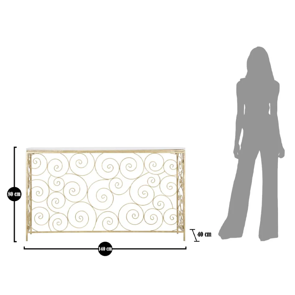 Console d'Entrée Dorée avec Structure en Fer et Plateau en Marbre - Carlotta Viadurini