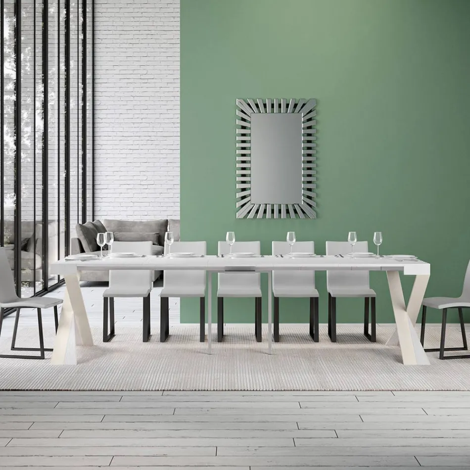 Console moderne extensible jusqu'à 300 cm avec cadre blanc fabriquée en Italie - Miroir Viadurini