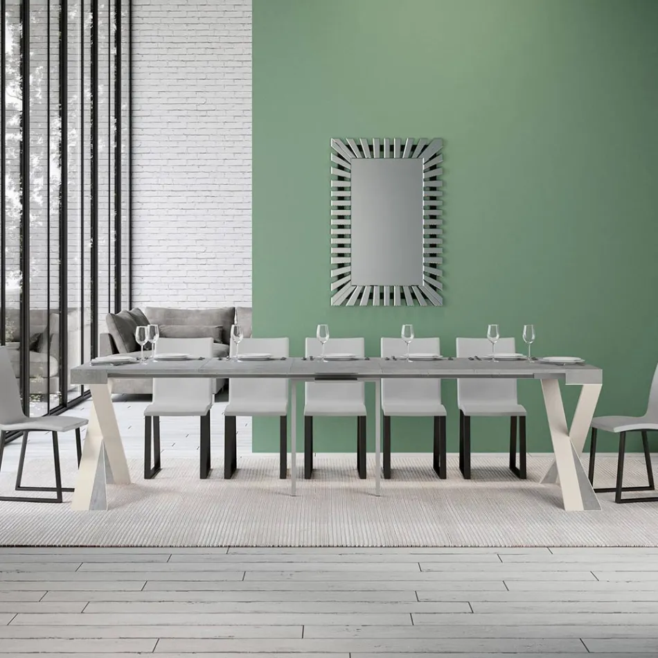 Console moderne extensible jusqu'à 300 cm avec cadre blanc fabriquée en Italie - Miroir Viadurini