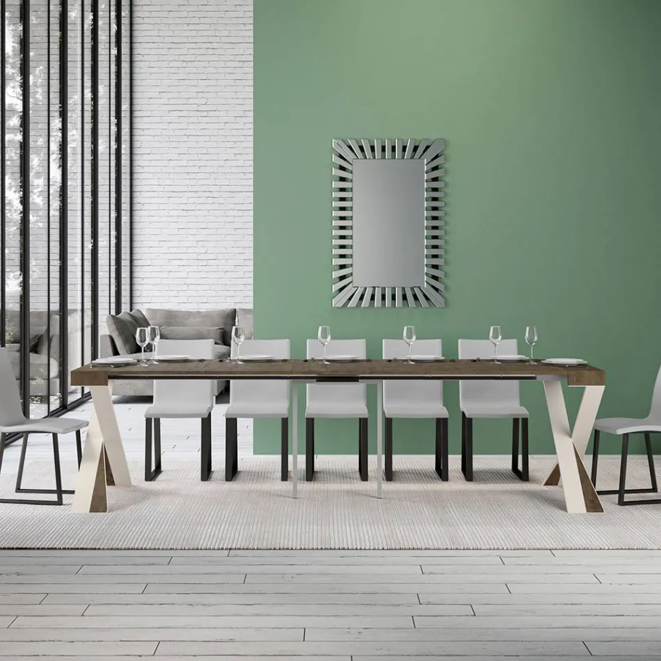 Console moderne extensible jusqu'à 300 cm avec cadre blanc fabriquée en Italie - Miroir Viadurini