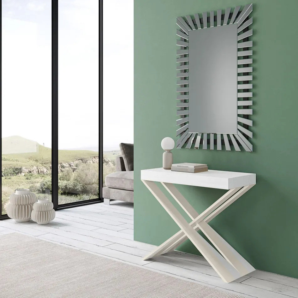 Console moderne extensible jusqu'à 300 cm avec cadre blanc fabriquée en Italie - Miroir Viadurini
