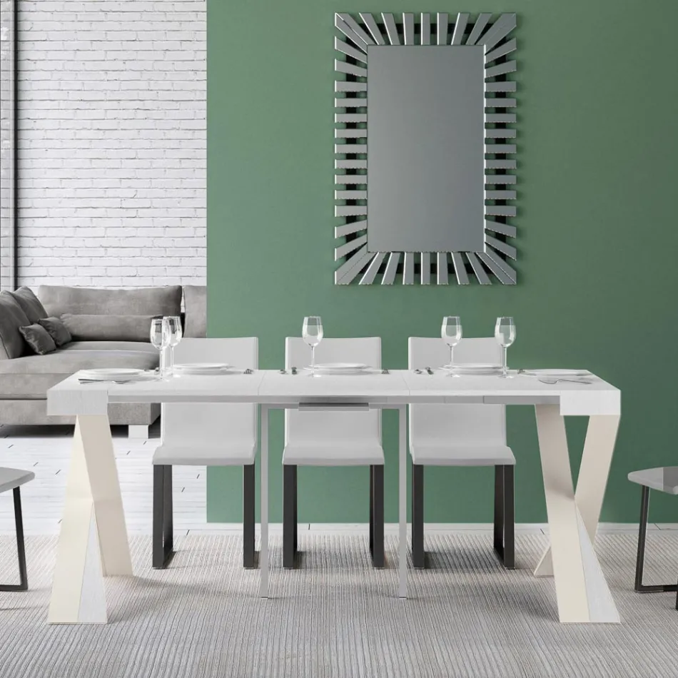 Console moderne extensible jusqu'à 300 cm avec cadre blanc fabriquée en Italie - Miroir Viadurini