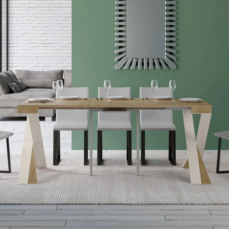 Console moderne extensible jusqu'à 300 cm avec cadre blanc fabriquée en Italie - Miroir Viadurini