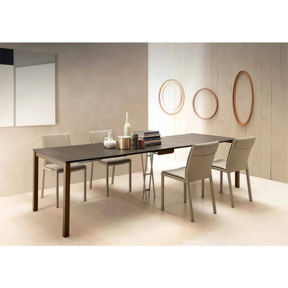 Console moderne extensible en bois de chêne et métal Made in Italy - Nappo Viadurini