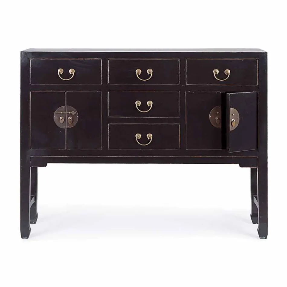 Table Console Design Vintage en Bois d'Orme Noir 5 Tiroirs Homemotion - Sonten Viadurini