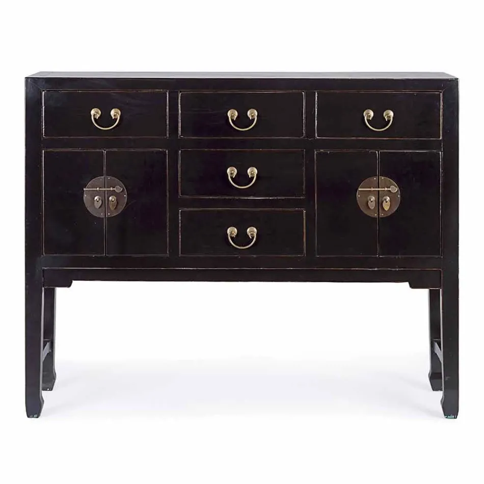 Table Console Design Vintage en Bois d'Orme Noir 5 Tiroirs Homemotion - Sonten Viadurini