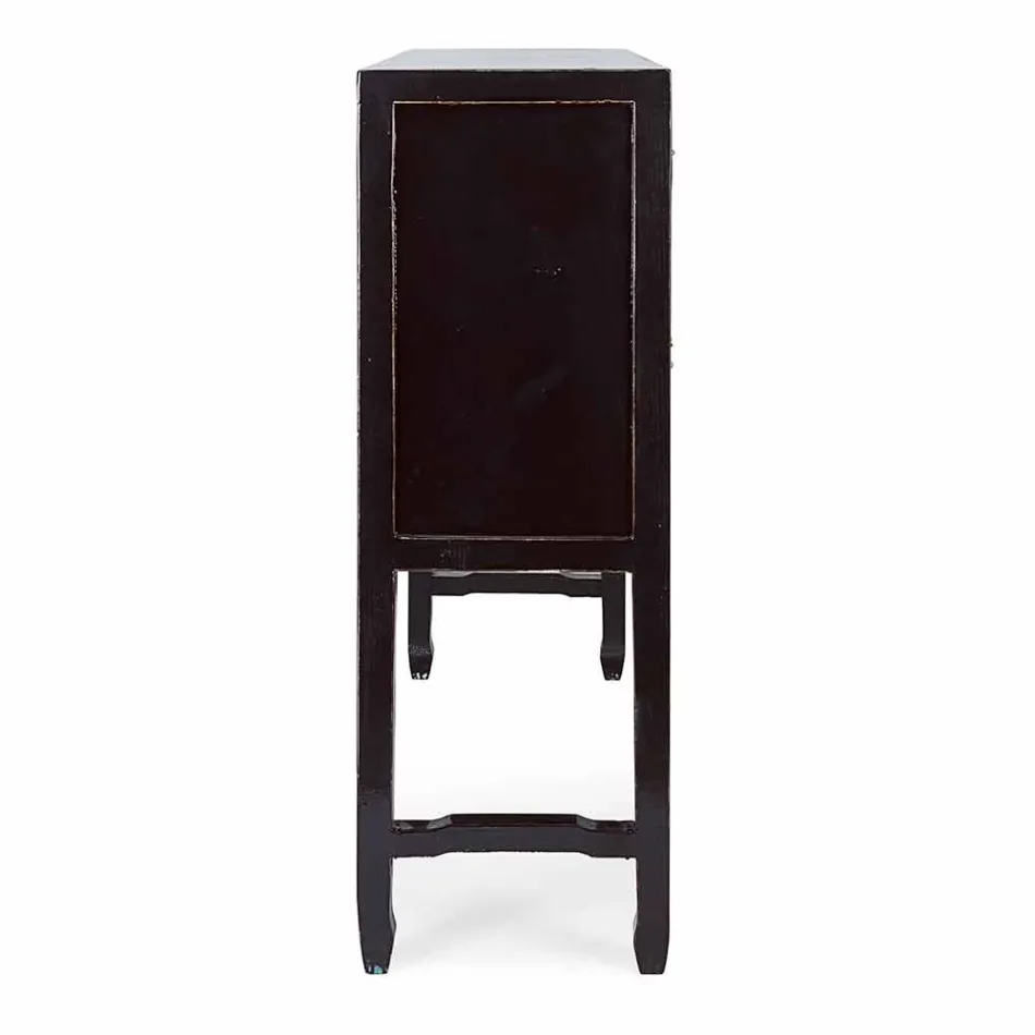 Table Console Design Vintage en Bois d'Orme Noir 5 Tiroirs Homemotion - Sonten Viadurini