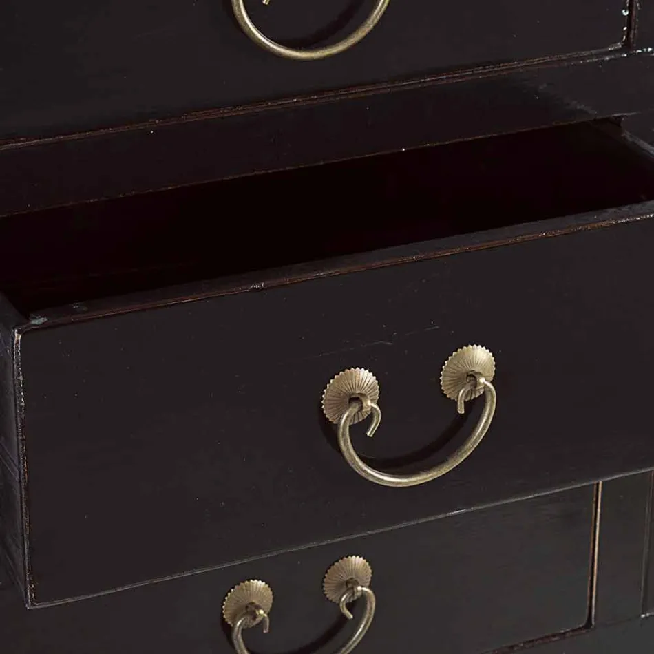 Table Console Design Vintage en Bois d'Orme Noir 5 Tiroirs Homemotion - Sonten Viadurini