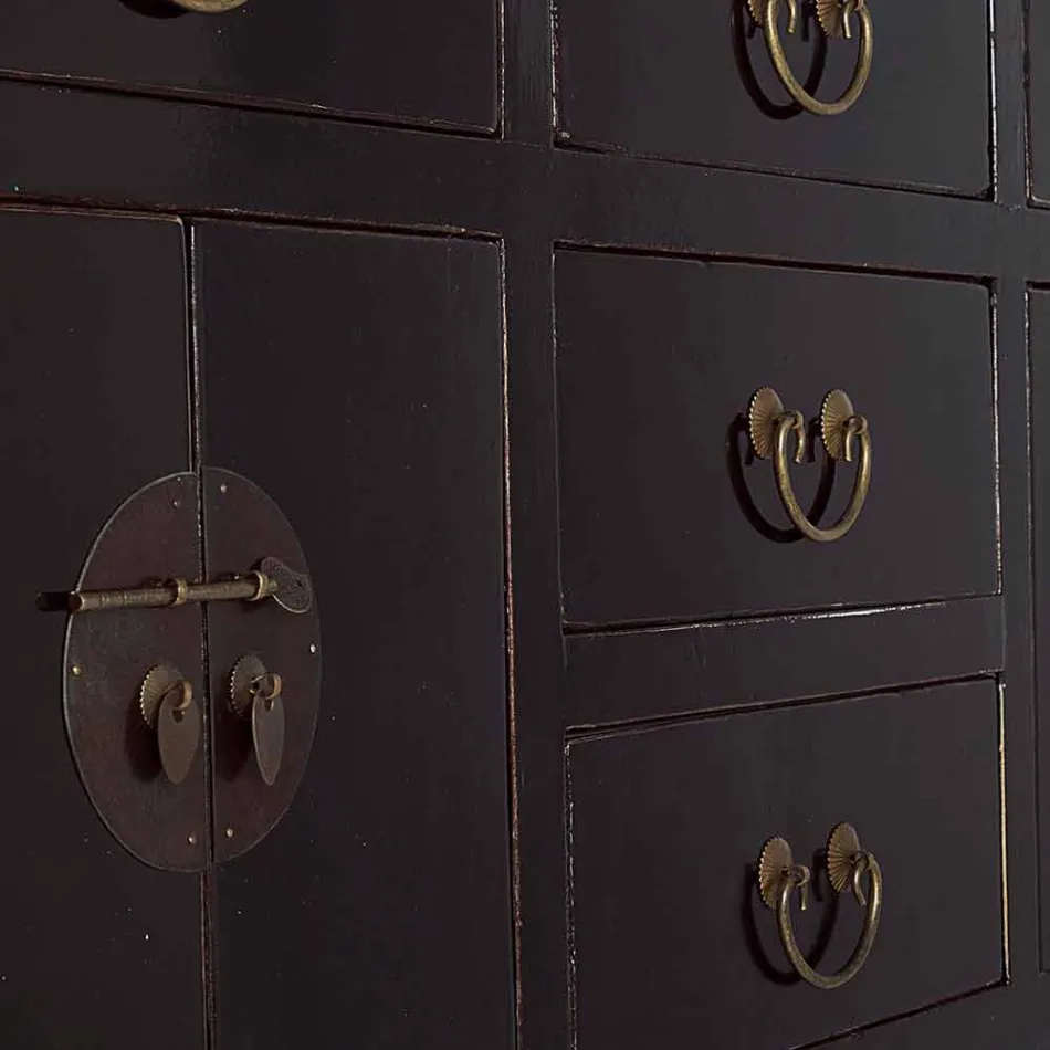 Table Console Design Vintage en Bois d'Orme Noir 5 Tiroirs Homemotion - Sonten Viadurini