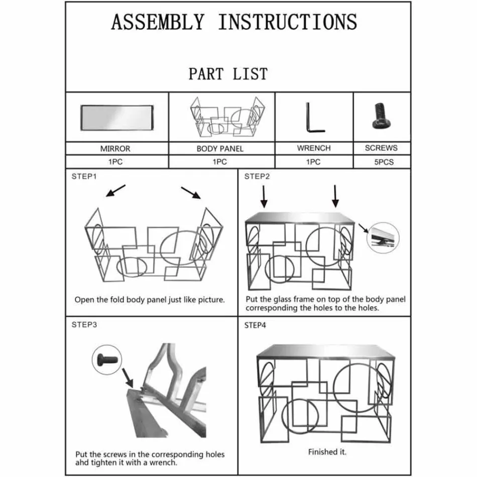 Console rectangulaire de design moderne en fer et miroir - Billie Viadurini