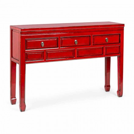 Console rouge en bois d'orme avec 3 tiroirs Design Homemotion - Sonten Viadurini