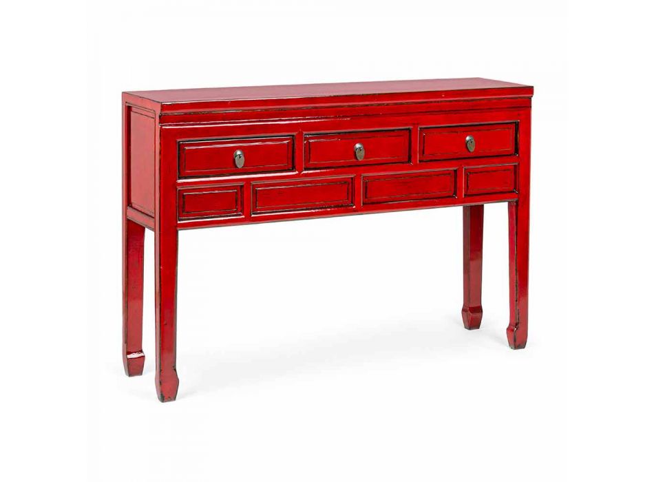 Console rouge en bois d'orme avec 3 tiroirs Design Homemotion - Sonten Viadurini