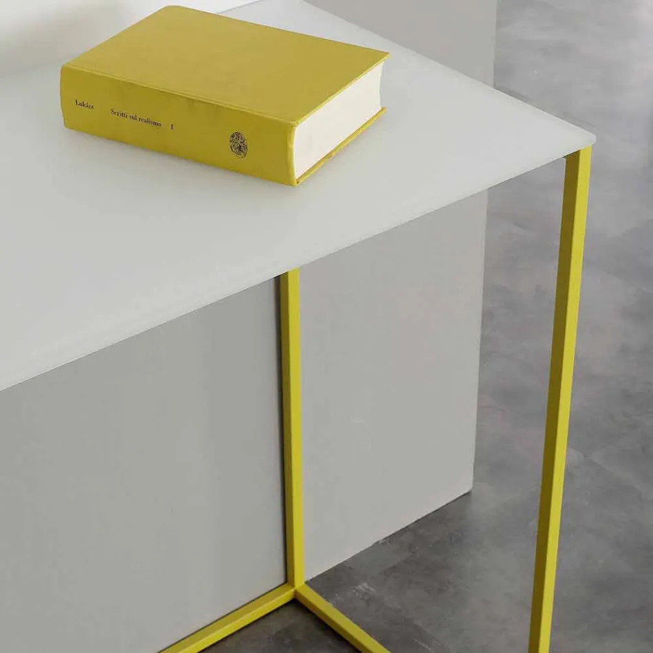 Console de salon en cristal blanc avec base en métal Made in Italy - Iridio Viadurini