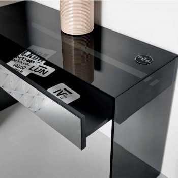 Bureau console en verre fumé avec tiroir Made in Italy - Mantra