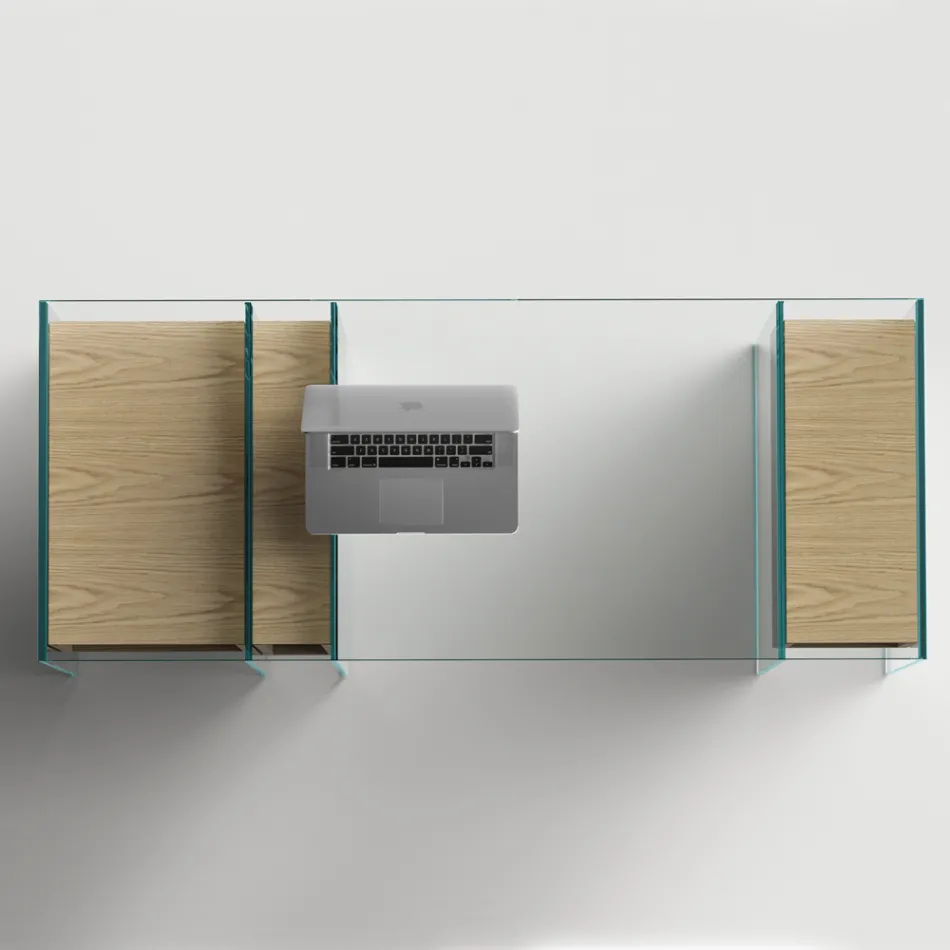 Bureau console en verre extra-clair et bois Made in Italy - Damiano Viadurini