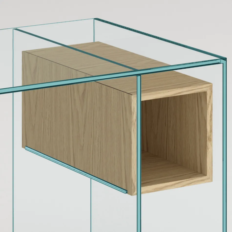 Bureau console en verre extra-clair et bois Made in Italy - Damiano Viadurini