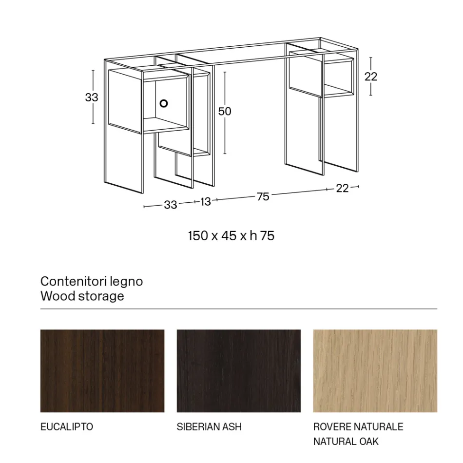 Bureau console en verre extra-clair et bois Made in Italy - Damiano Viadurini