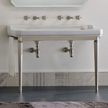 Console de salle de bain vintage L 135 cm avec double vasque en céramique Made in Italy - Nausica Viadurini