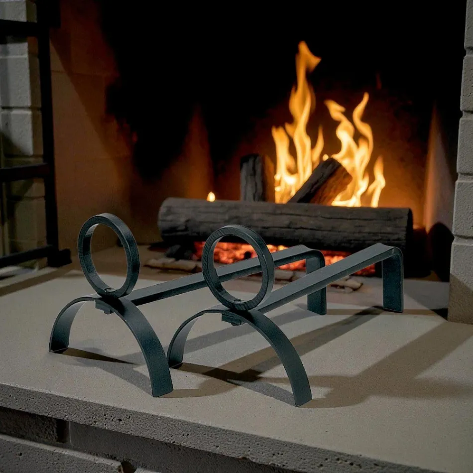 Paire de chenets de cheminée en métal hauteur 21 cm Made in Italy - Sari Viadurini