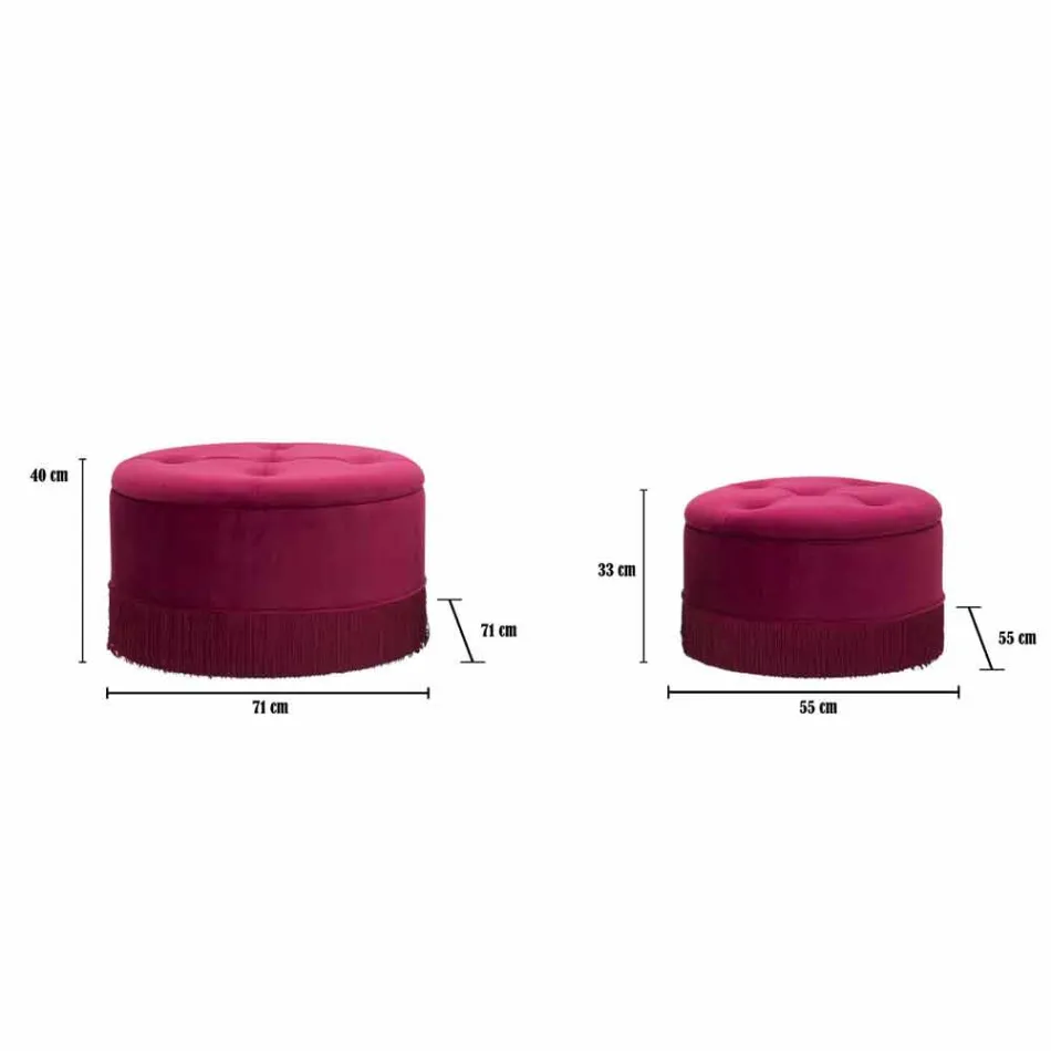 Paire de Poufs de Rangement Modernes Ronds Bordeaux en Bois et Velours - Wallace Viadurini
