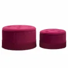 Paire de Poufs de Rangement Modernes Ronds Bordeaux en Bois et Velours - Wallace Viadurini