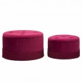 Paire de Poufs de Rangement Ronds Modernes Bordeaux en Velours et Bois - Wallace