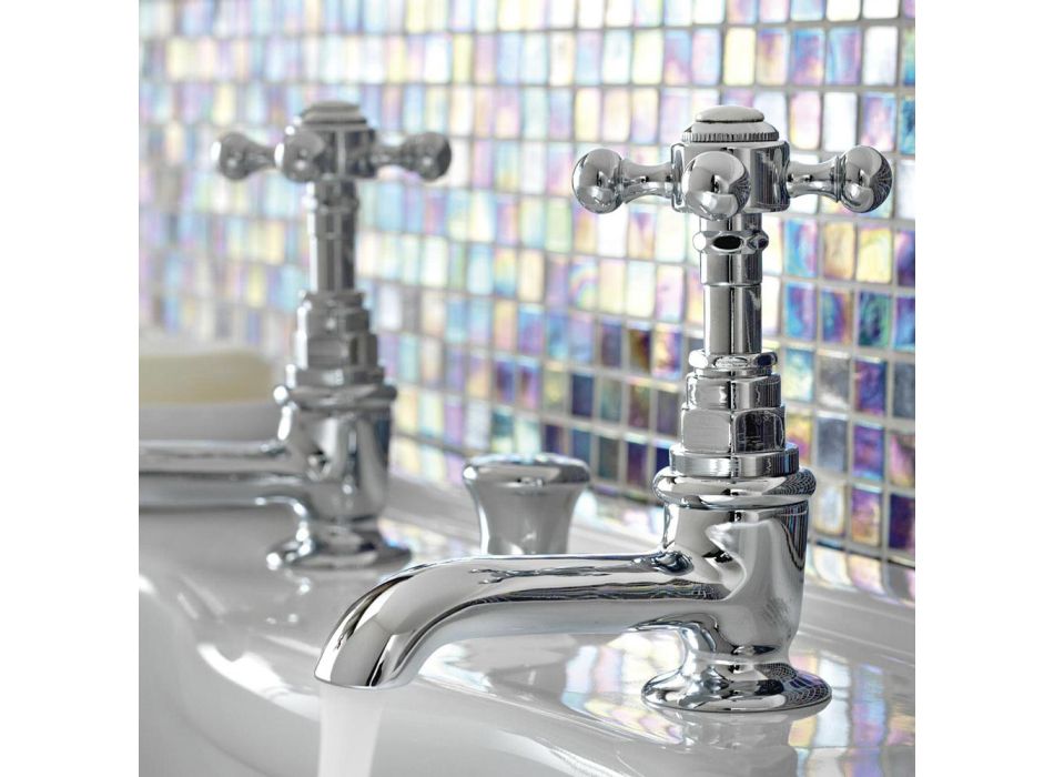 Paire de robinets de lavabo en laiton design vintage fabriqués en Italie - Elisea Viadurini