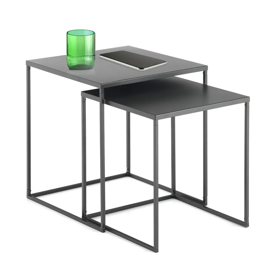 Paire de Tables Basses en Acier Peint Anthracite - Sospiro Viadurini