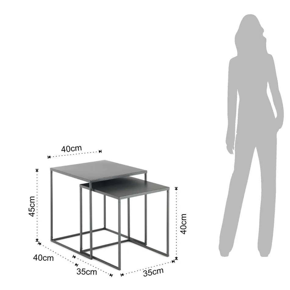 Paire de Tables Basses en Acier Peint Anthracite - Sospiro Viadurini