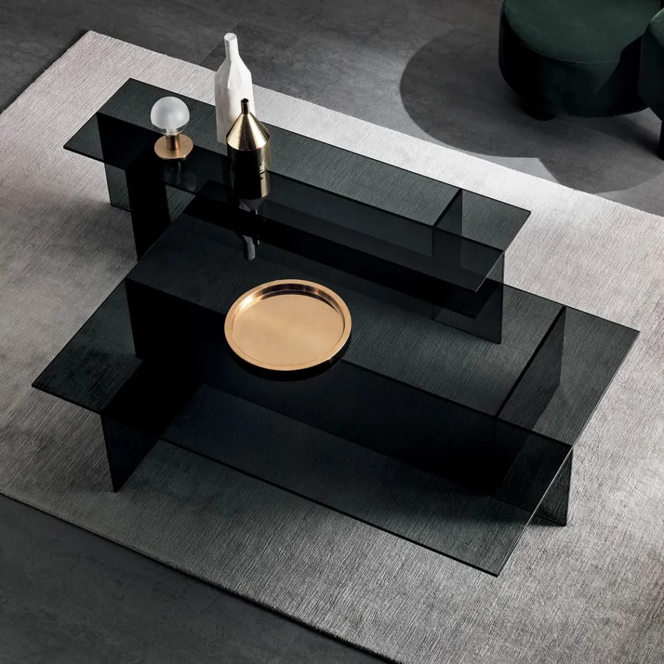 Paire de tables basses modernes en verre fumé fabriquées en Italie - Sestola Viadurini