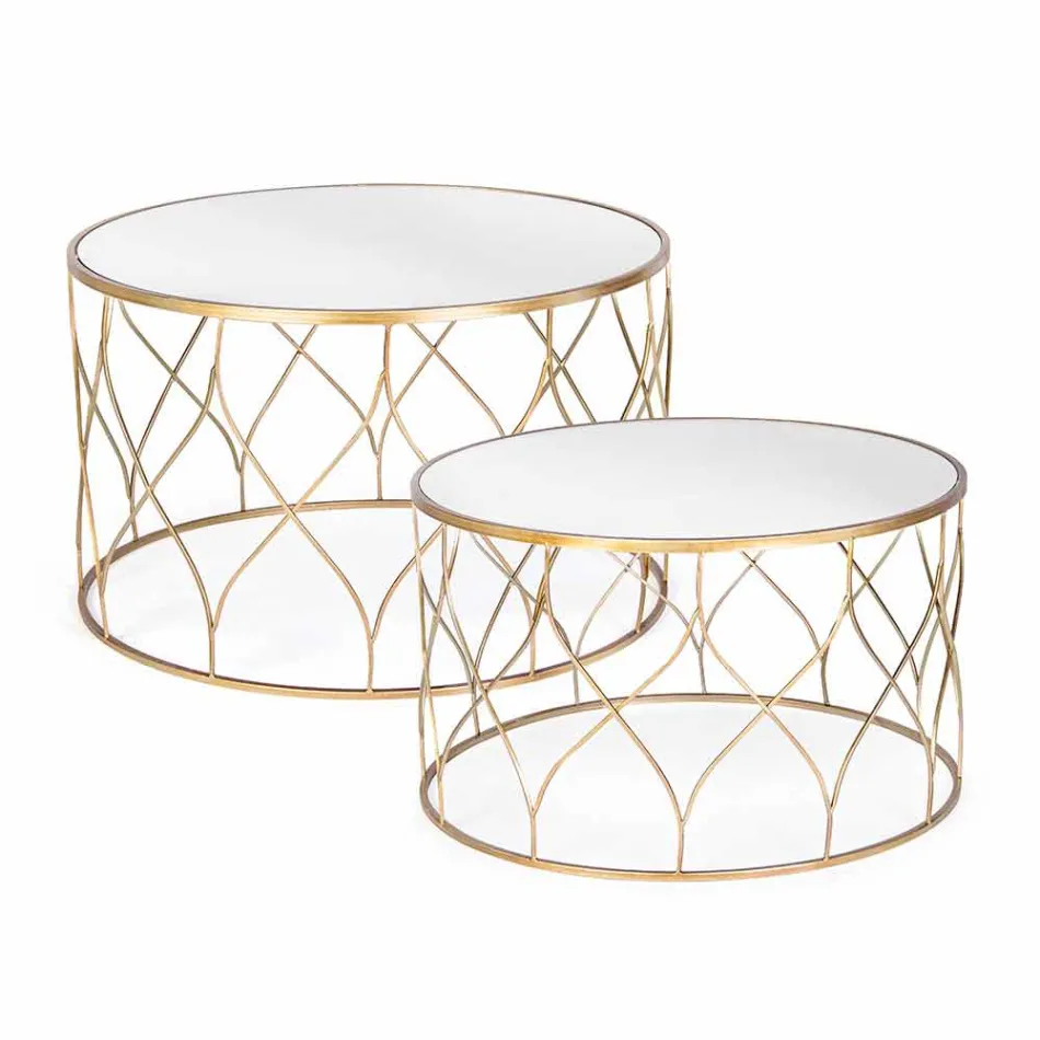Paire de tables basses rondes en verre et acier Homemotion - Amarillide Viadurini