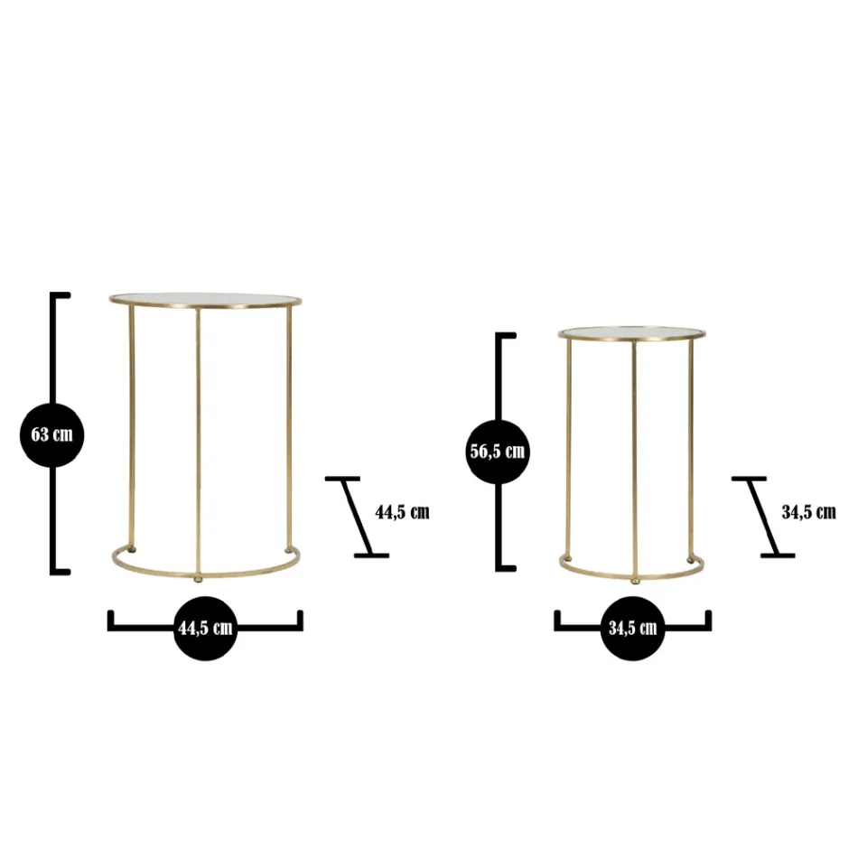 Paire de Tables Basses Rondes en Verre et Fer Doré - Avola Viadurini