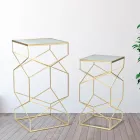 Paire de Tables de Téléphone Carrées en Fer Doré et Plateau en Verre - Pape Viadurini